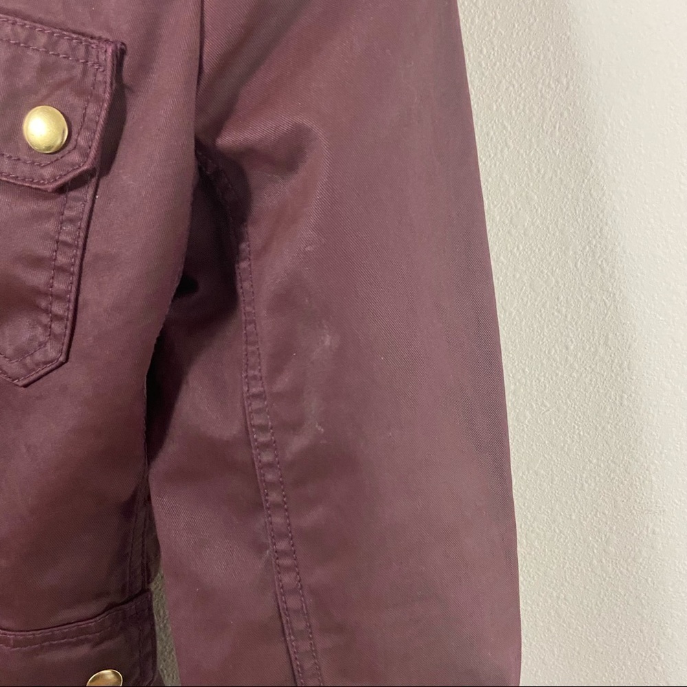 J. Crew Downtown Field Jacket Burgundy Wax Cotton Snap Buttons Sz PM - Picture 5 of 11
